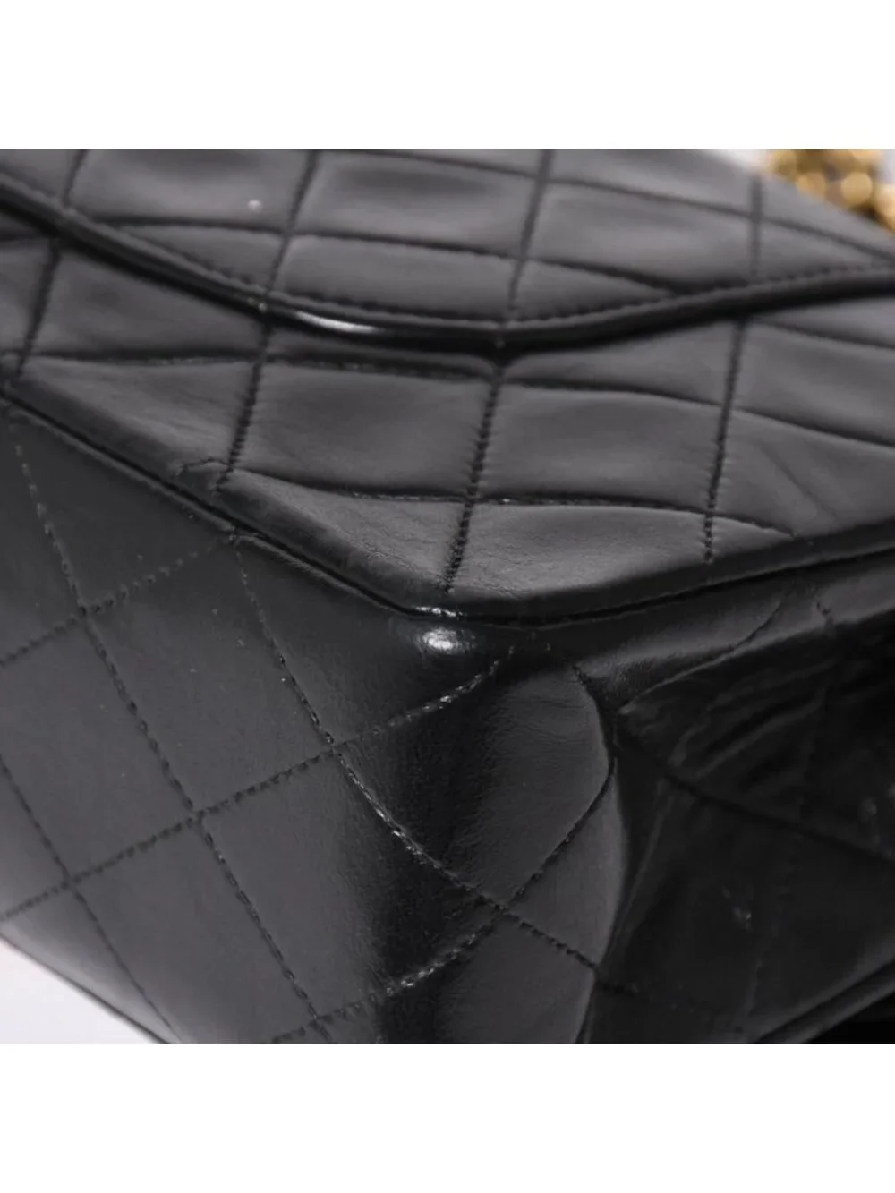 Chanel Quilted 25 Double Flap Chain Shoulder Bag CC Logo Lambskin Black Gold